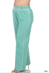 Zenana Teal Pigment Dye Lounge Pants with Pockets