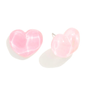 Pink Resin Heart Stud Earrings