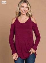 Load image into Gallery viewer, Wine Twist Cold Shoulder Long Sleeve Top
