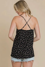 Load image into Gallery viewer, Culture Code Black Mini Floral Ruffle V-neck Cami Top
