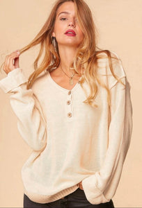 Haptics Oatmeal V-neck Button Down Sweater