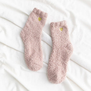 Soft Plush Knit Socks with Embroidered Heart