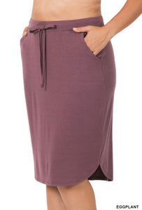 Zenana Eggplant Tulip Hem Skirt with Side Pockets