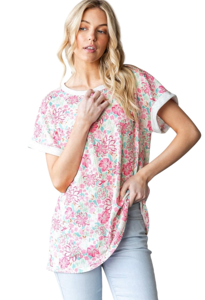 Heimish Pink Floral Short Sleeve Top