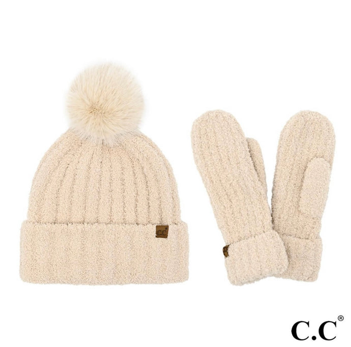 C.C. Beige Cozy Yarn Hat & Mitten Set