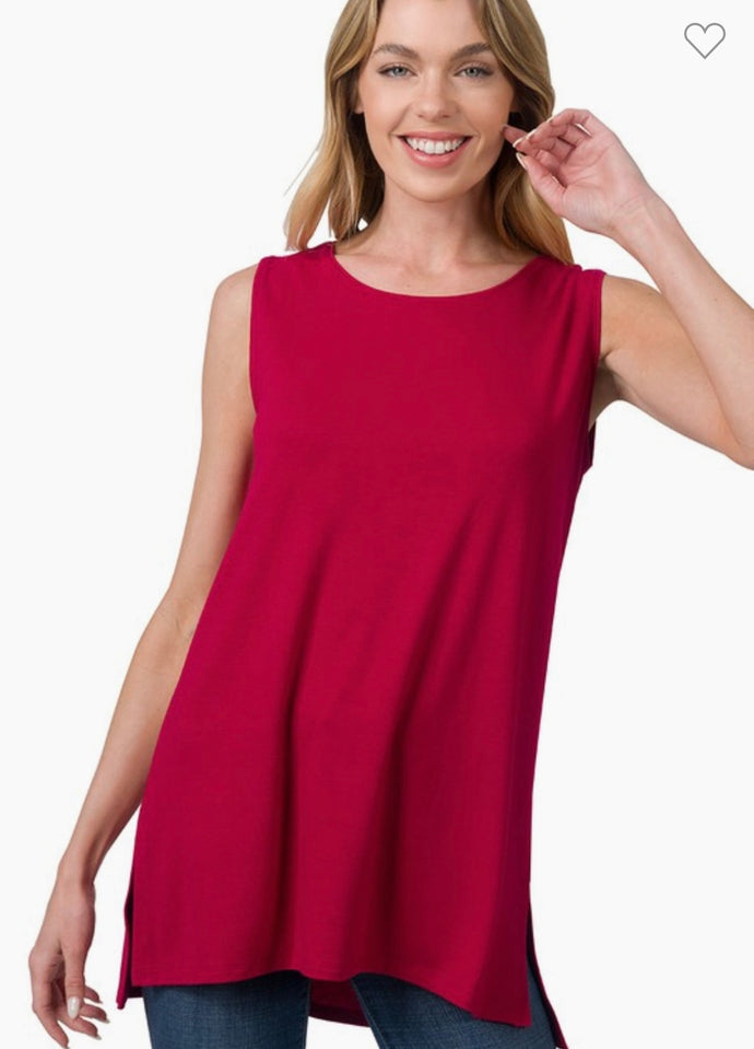 Zenana Burgundy Sleeveless Round Top