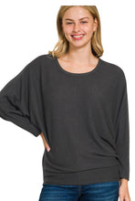 Load image into Gallery viewer, Zenana Black Ribbed Batwing Long Sleeve Boat Neck Sweater
