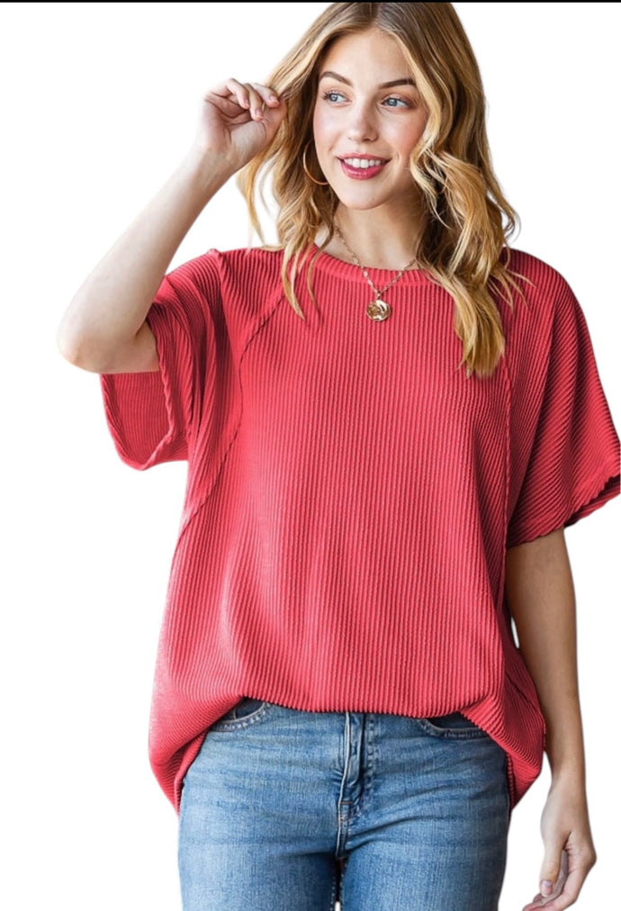 Heimish Red Urban Rib Short Sleeve Top