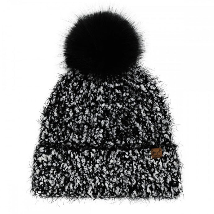 Black C.C. Boucle Beanie with Pom