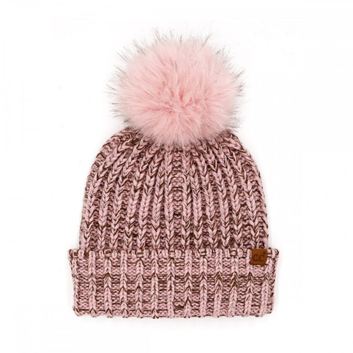 C.C. Rose Two Tone Heather Beanie with Pom