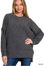 Load image into Gallery viewer, Zenana Black Brushed Melange Drop Shoulder Oversized Sweater
