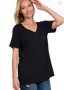 Zenana Black Boyfriend V-neck Tee