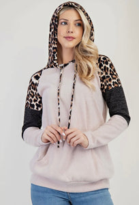 Celeste Taupe Animal Colorblock Hoodie with Pocket