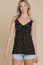 Load image into Gallery viewer, Culture Code Black Mini Floral Ruffle V-neck Cami Top
