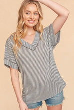 Load image into Gallery viewer, Haptics Charcoal Jacquard Short Sleeve Knit Top
