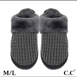 C.C. Grey Waffle Knitted Slippers