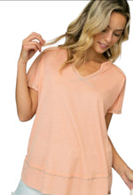 Load image into Gallery viewer, E Luna Peach Waffle V-neck Short Sleeve Top
