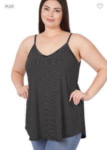 Zenana Black/Ivory Stripe V-Neck Spaghetti Strap Cami