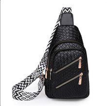 Load image into Gallery viewer, Woven Vegan Leather Sling Bag w/ Adjustable Chevron Canvas Guitar Strap
