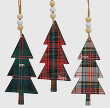 Load image into Gallery viewer, Hope, Love, Joy Plaid Christmas Tree Ornament
