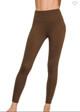 Load image into Gallery viewer, Zenana Brown Brushed Microfiber Full Length Leggings with Pocket

