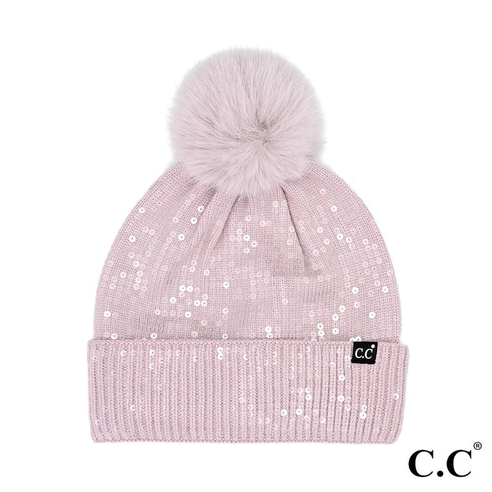 C.C. Lilac Sequin Pom Beanie