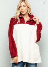 Load image into Gallery viewer, Burgundy/Ivory Fuzzy Soft Half Zip Pullover
