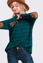 Load image into Gallery viewer, Heimish Hunter Green/Black Stripe Long Sleeve w/ Elbow Patch
