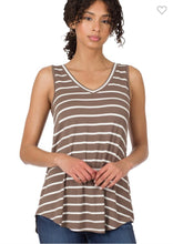 Load image into Gallery viewer, Zenana Mocha/Ivory Stripe Sleeveless V-neck Top
