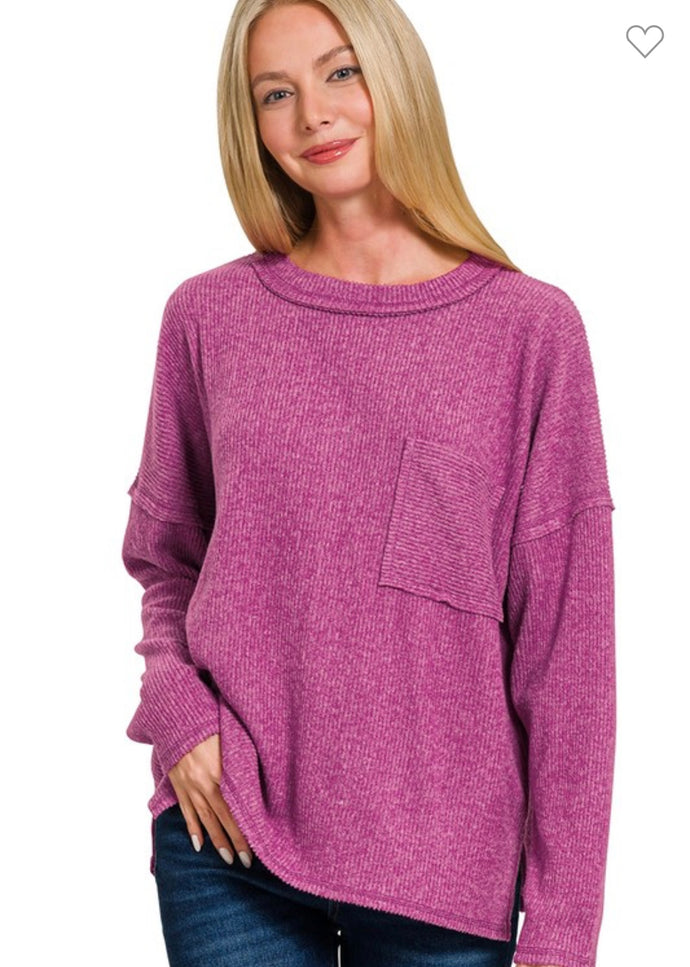 Zenana Light Plum Ribbed Brushed Melange Hacci Sweater