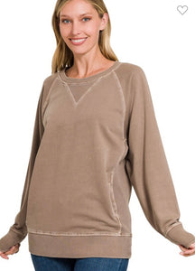 Zenana Mocha French Terry Pullover