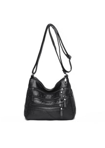 Black Vegan Leather Multi Zipper Pocket Crossbody Bag