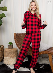 E Luna Red/Black Plaid Jogging Set