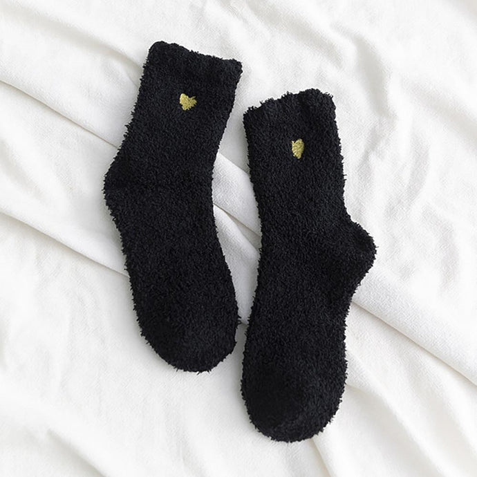 Soft Plush Knit Socks with Embroidered Heart