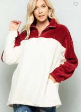 Load image into Gallery viewer, Burgundy/Ivory Fuzzy Soft Half Zip Pullover
