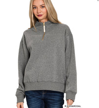Load image into Gallery viewer, Zenana Charcoal Fleece Half Zip Sweatshirt
