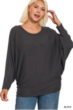 Load image into Gallery viewer, Zenana Black Ribbed Batwing Long Sleeve Boat Neck Sweater
