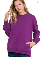 Load image into Gallery viewer, Zenana Lt Plum Fleece Boyfriend Sweatshirt with Pockets
