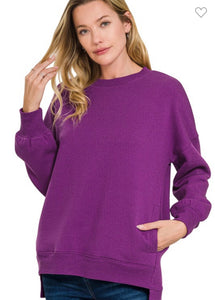 Zenana Lt Plum Fleece Boyfriend Sweatshirt with Pockets