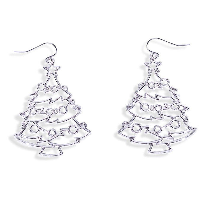 Hollow Metal Christmas Tree Drop Earrings