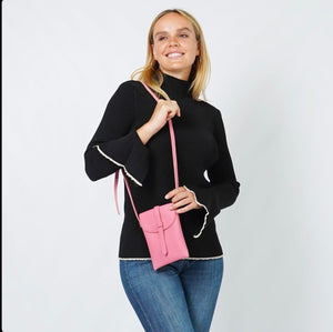 Pink Vegan Leather Mini Flap Crossbody Bag