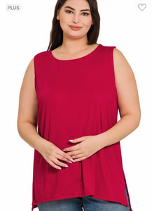 Zenana Burgundy Sleeveless Round Top