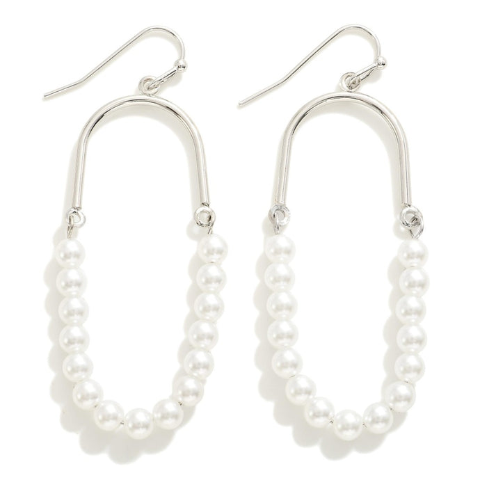 Linked Metal Arch and Pearl Beaded Drop Earrings