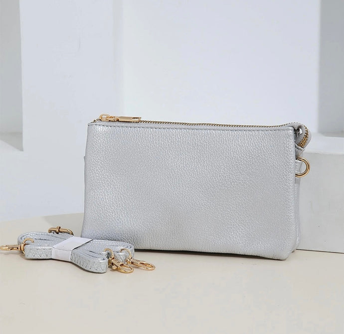 Silver Crossbody Faux Leather Envelope Organizer