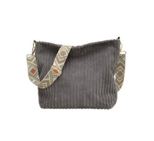 Load image into Gallery viewer, Grey Corduroy Tote Bag with Guitar Shoulder Strap
