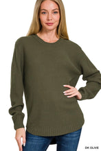 Load image into Gallery viewer, Zenana Dk Olive Round Neck Basic Sweater
