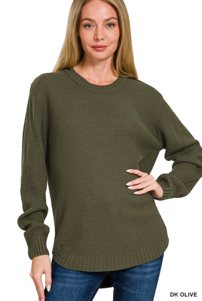 Zenana Dk Olive Round Neck Basic Sweater