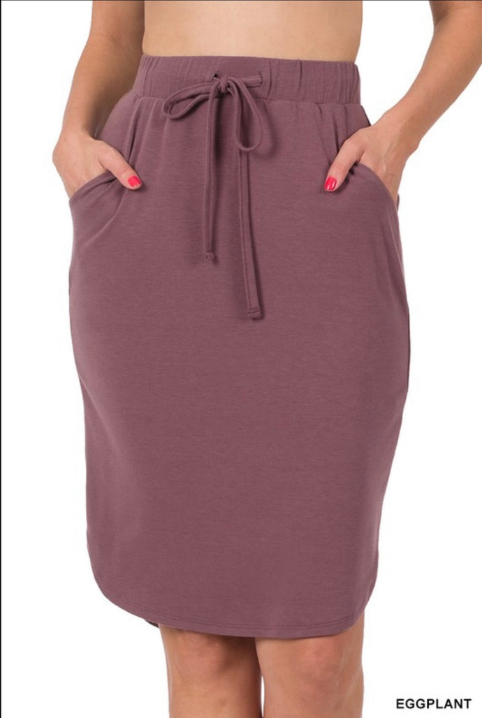 Zenana Eggplant Tulip Hem Skirt with Side Pockets