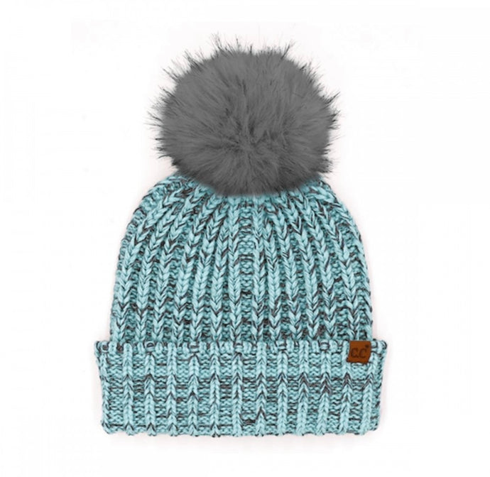 C.C. Mint Two Tone Heather Beanie with Pom
