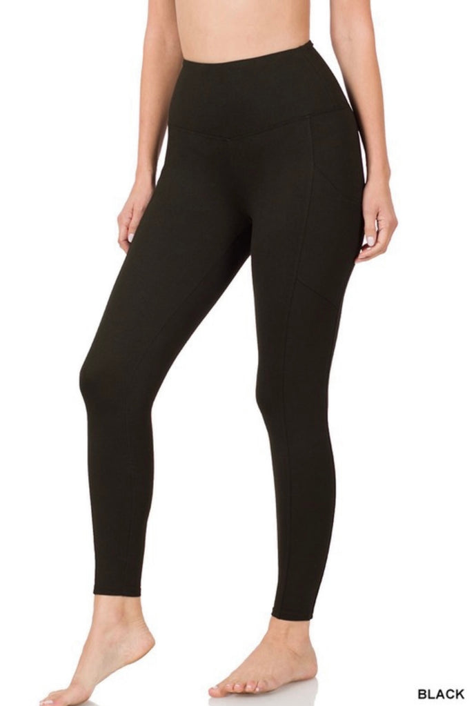 Zenana Black Brushed Microfiber Full Length Leggings with Pocket